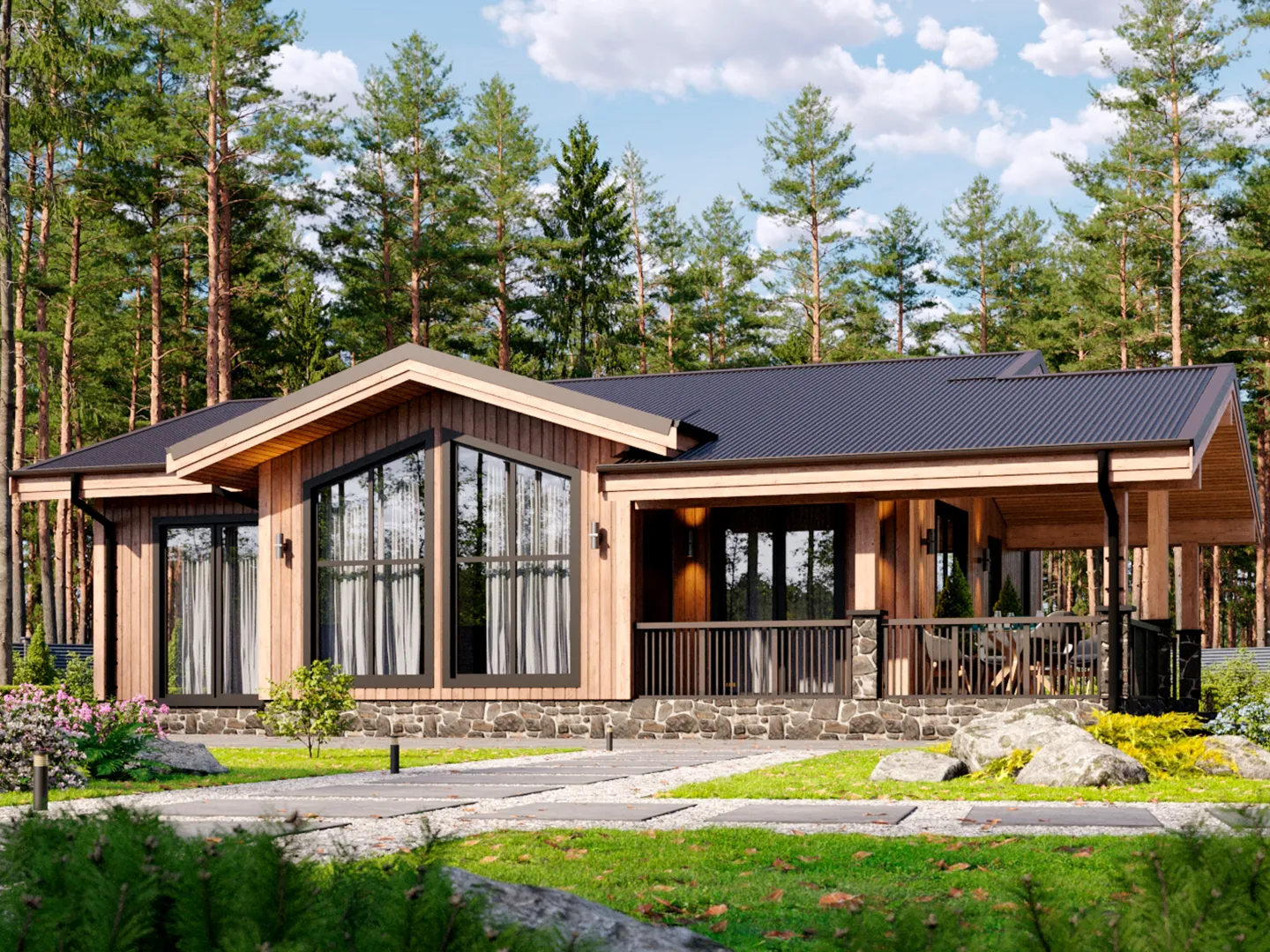 Одноэтажный каркасный дом «Карелия»