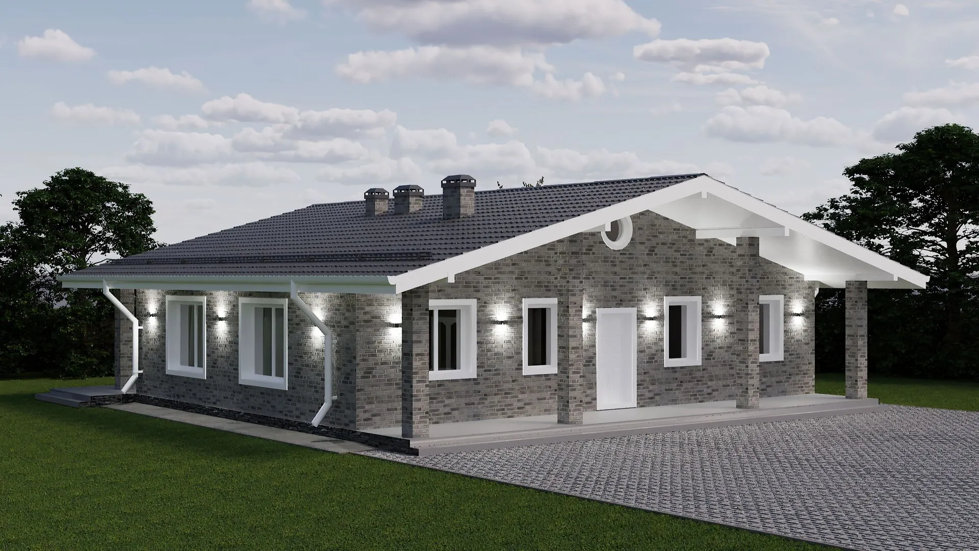 Загородный одноэтажный дом с двускатной кровлей GSB-1F-139-Т46