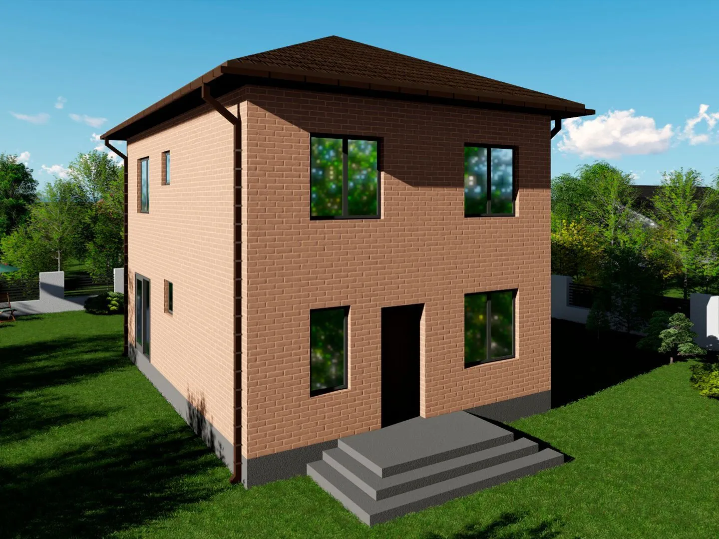 Двухэтажный дом с фасадом из кирпича 140,00