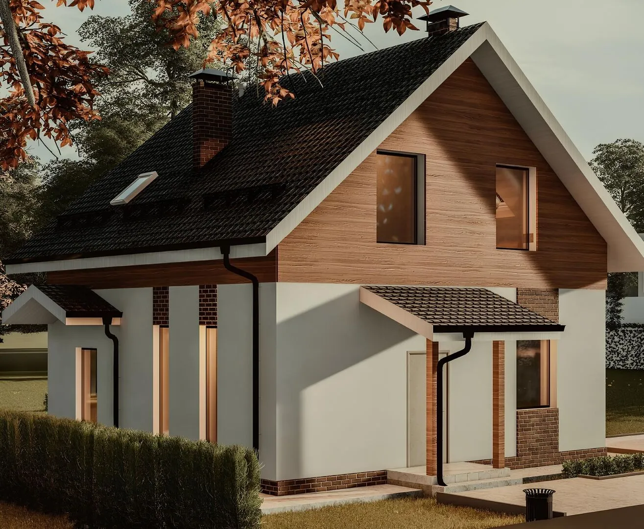 Двухэтажный дом с мансардным этажом