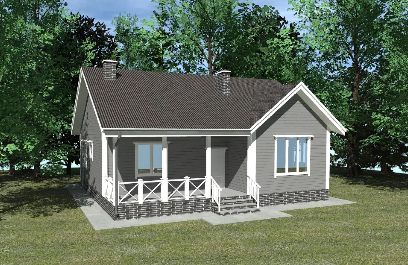 Одноэтажный каркасный дом