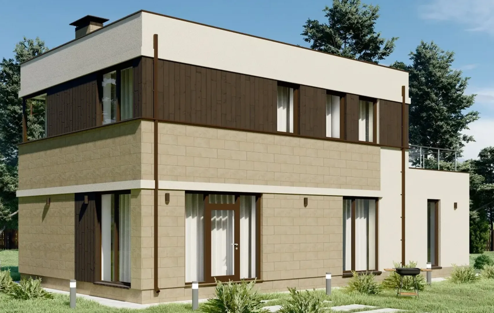 Небольшой дом в стиле хай-тек с гаражом S-137