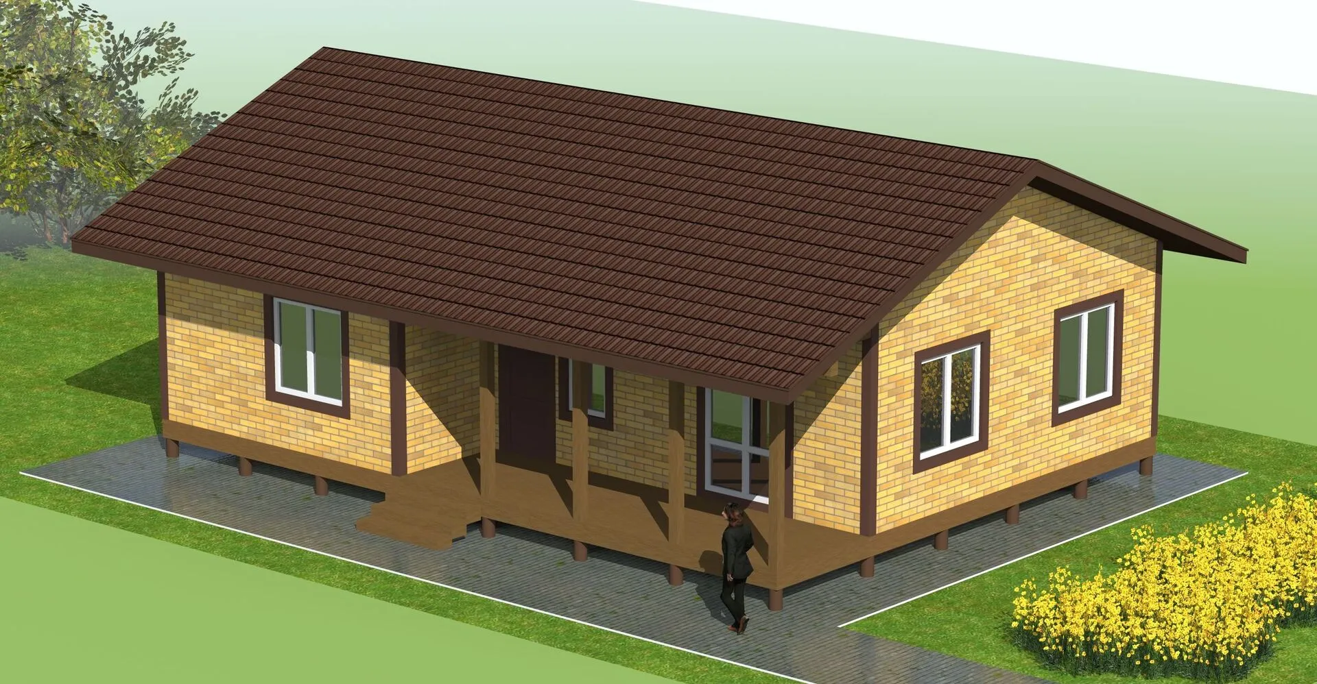 Одноэтажный каркасно-щитовой дом