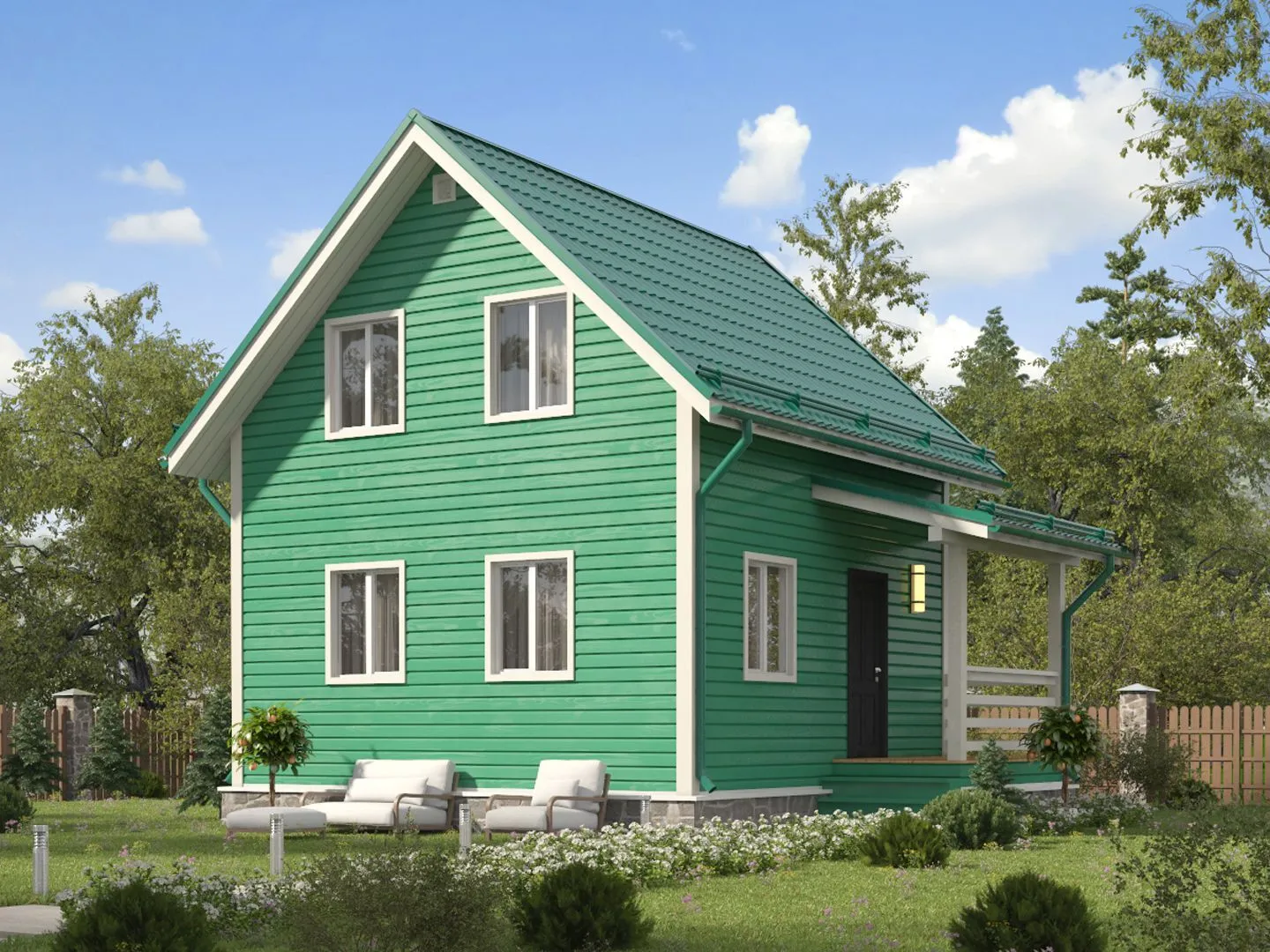 D8: Полутораэтажный загородный дом 6х6 с террасой 1.5х3