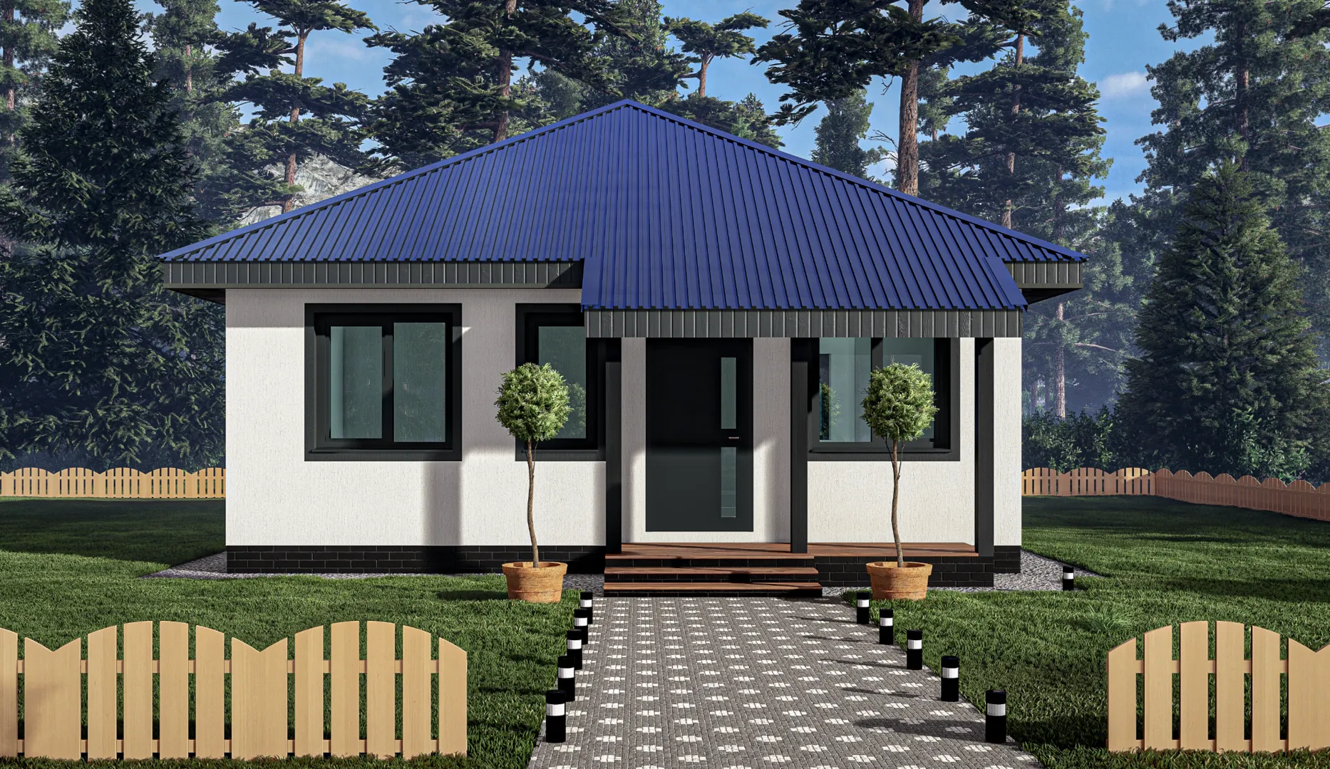 Одноэтажный дом с террасой