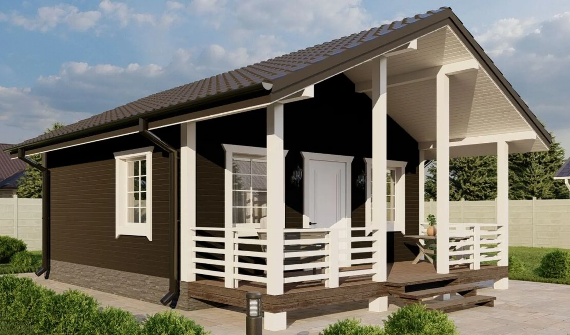 Одноэтажный жилой дом 6х6 с террасой