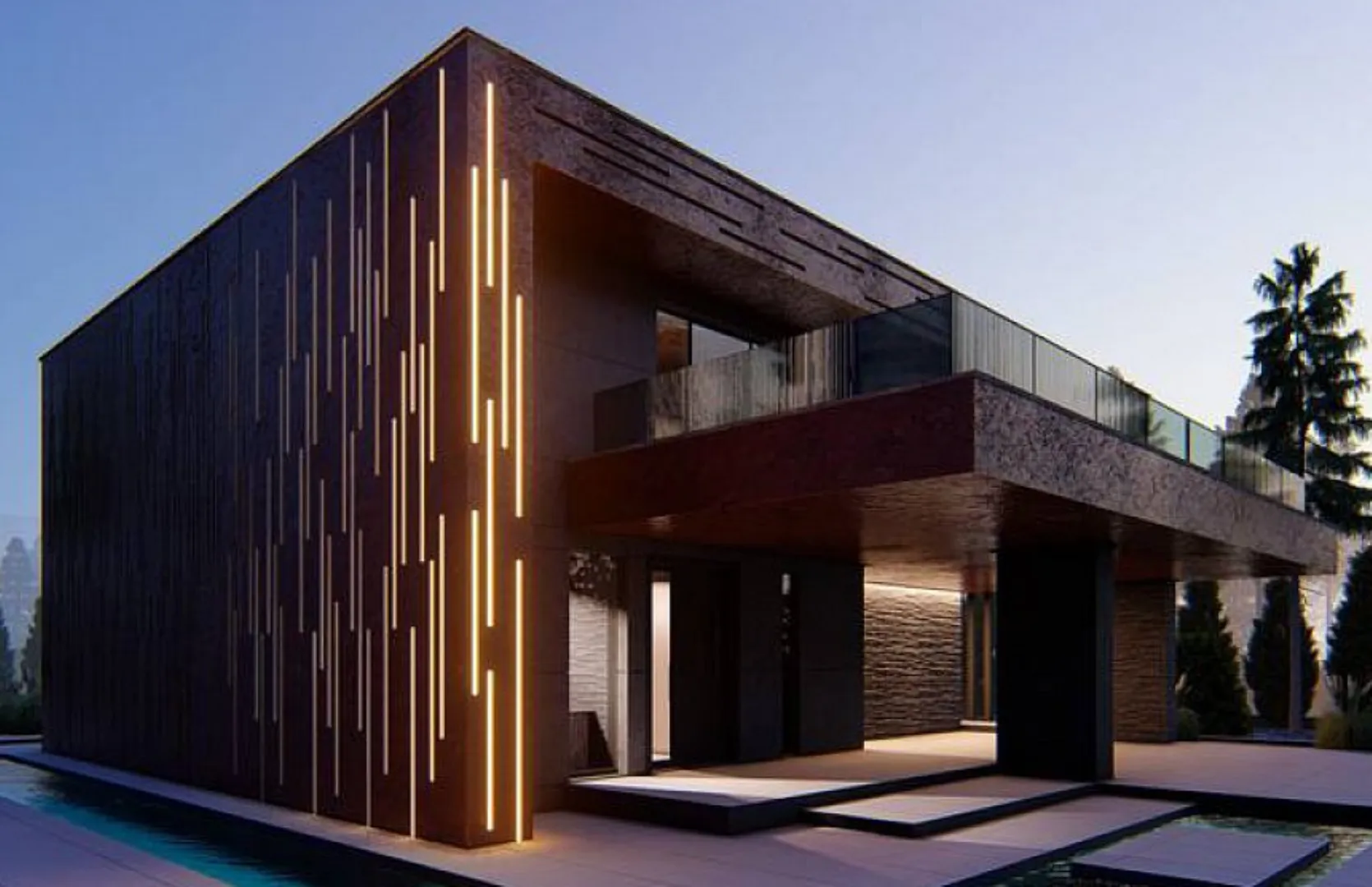 Двухэтажный хай-тек дом с темными фасадами S3-147-7 (Zx167)