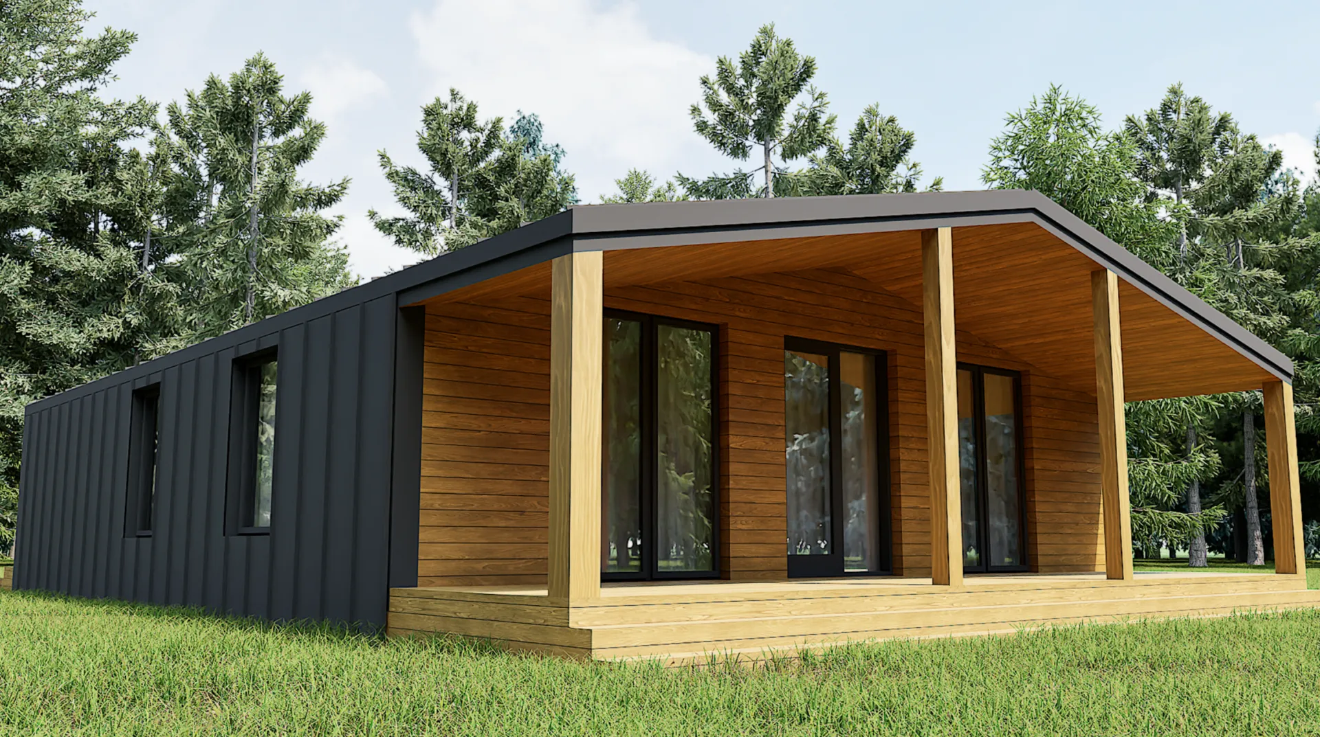 Одноэтажный дом в стиле Барнхаус 