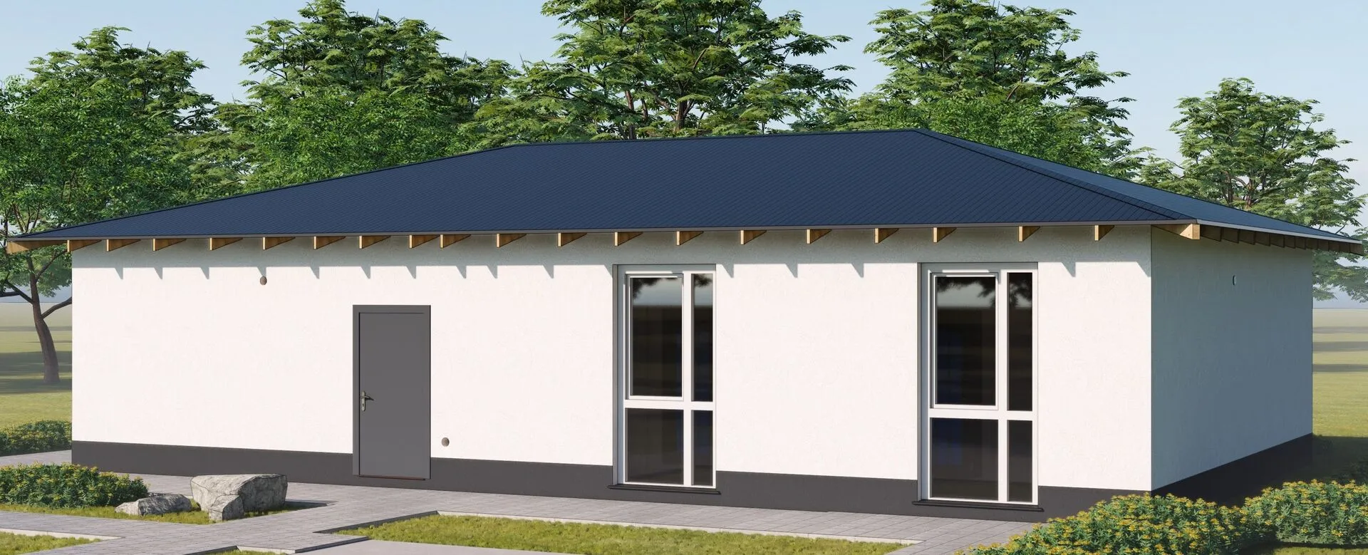 Каменный одноэтажный дом с террасой 143 