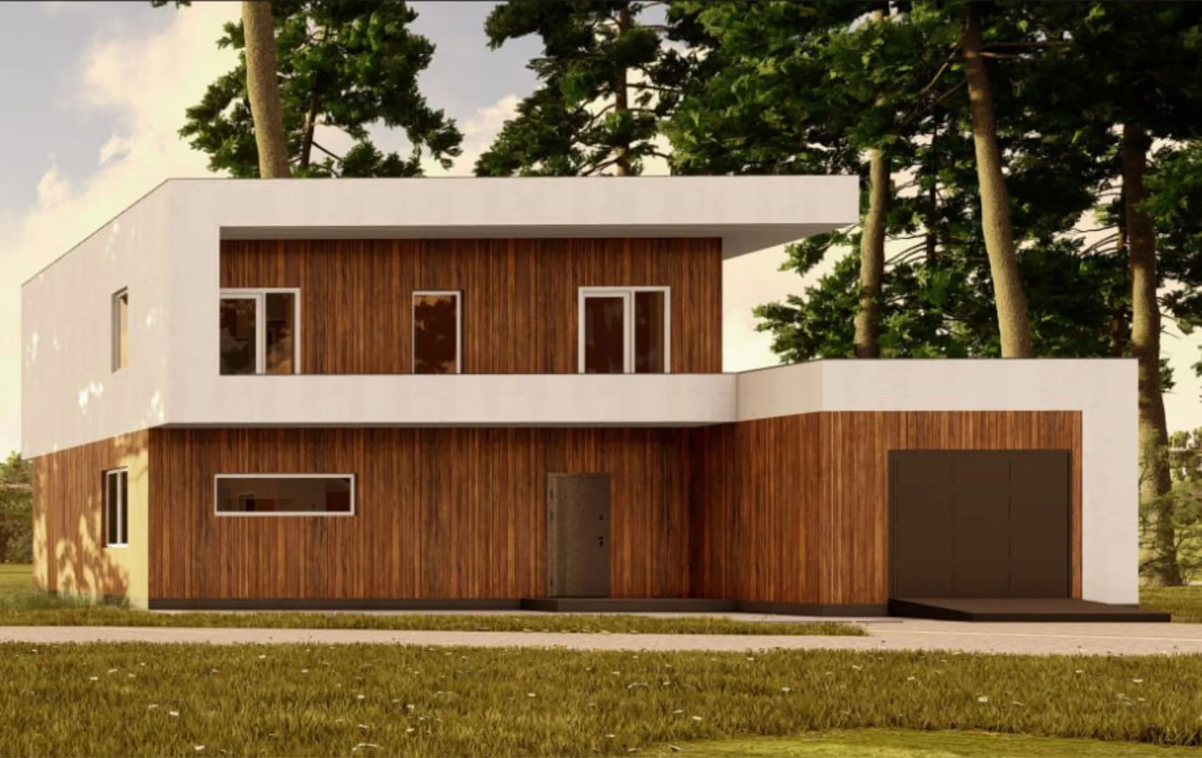 Двухэтажный дом в стиле Хай Тек 