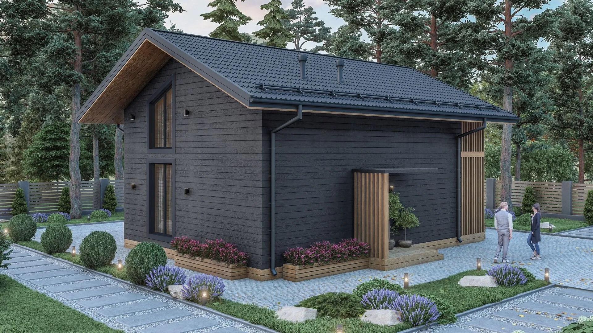 Двухэтажный загородный дом с отделкой под дерово