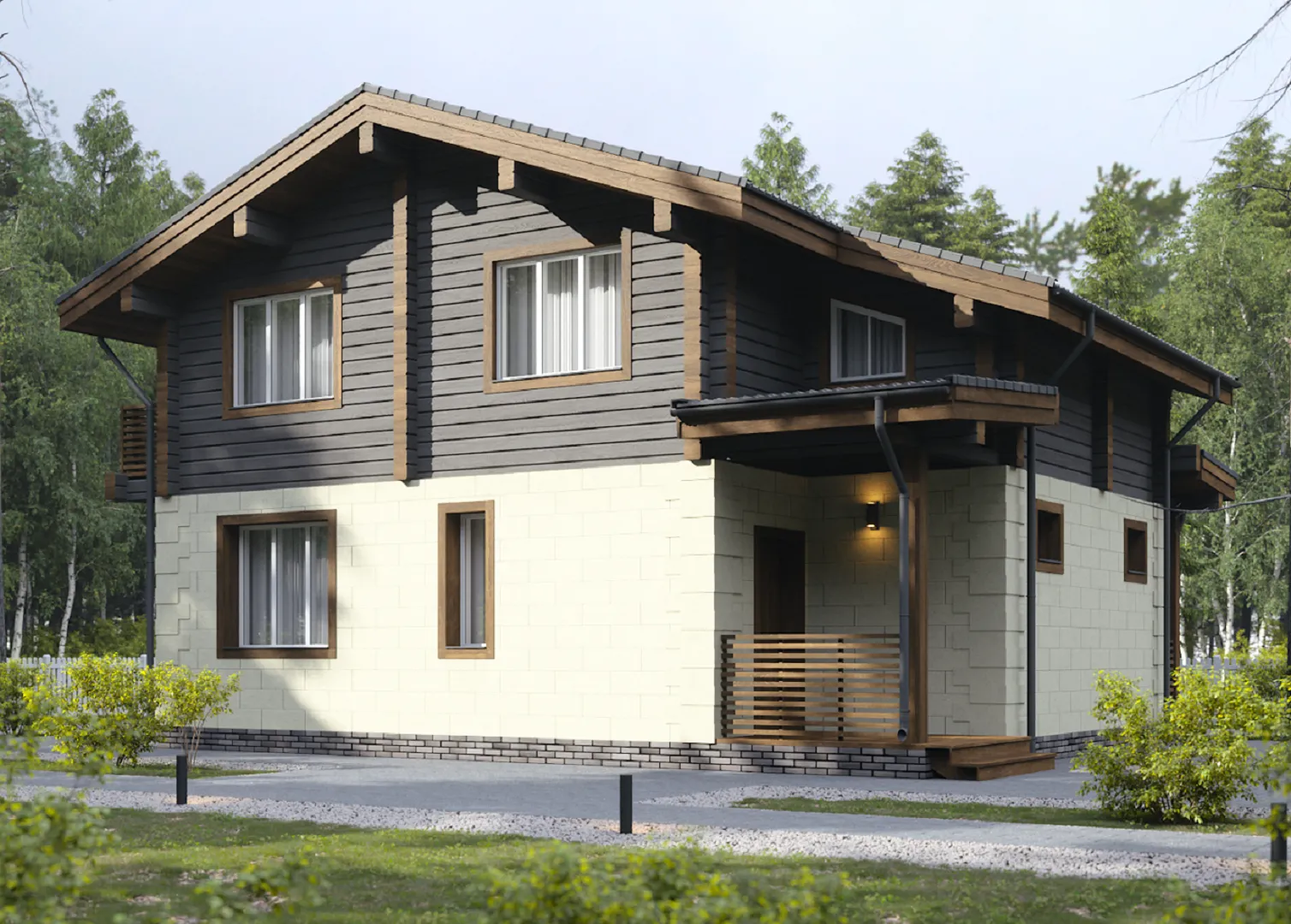 Комбинированный дом с мансардой КБ 034