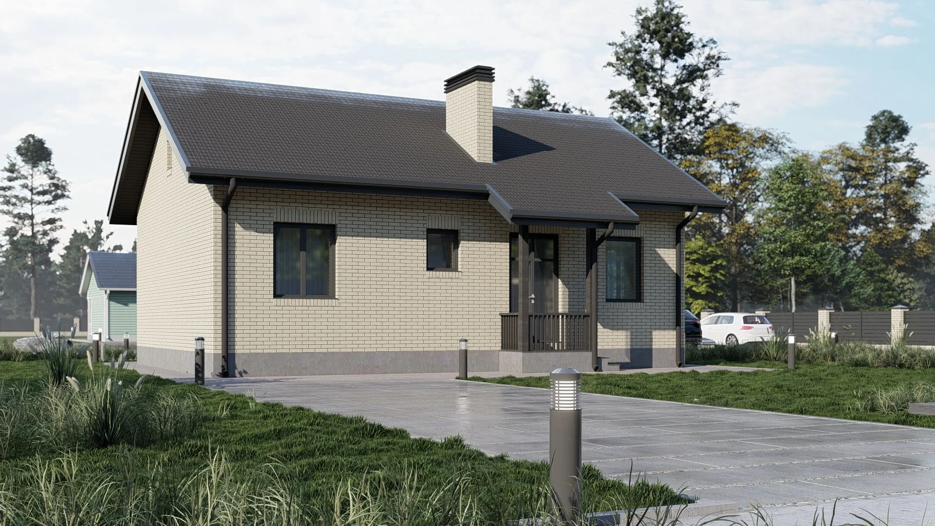 Одноэтажный кирпичный дом с двумя спальнями 63 кв.м