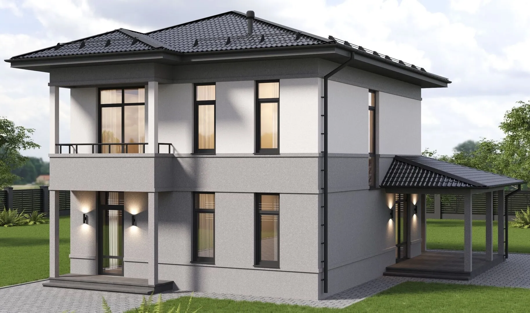 Двухэтажный дом в современном стиле THS-0016