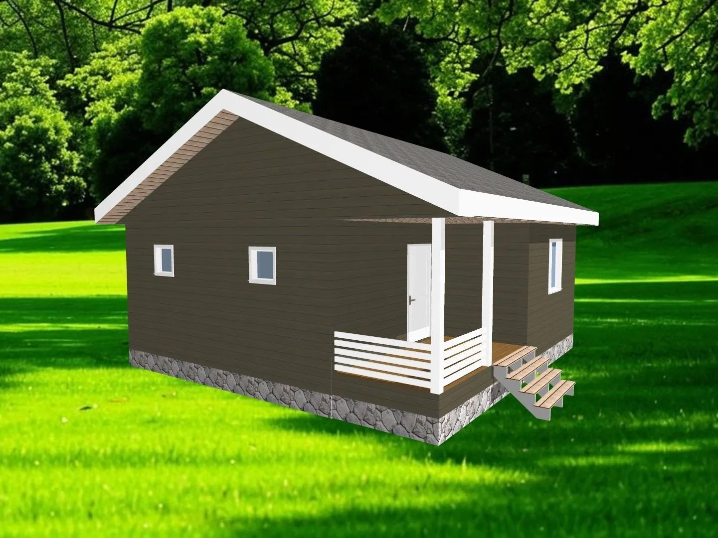 Одноэтажный каркасный дом 8х8 м.