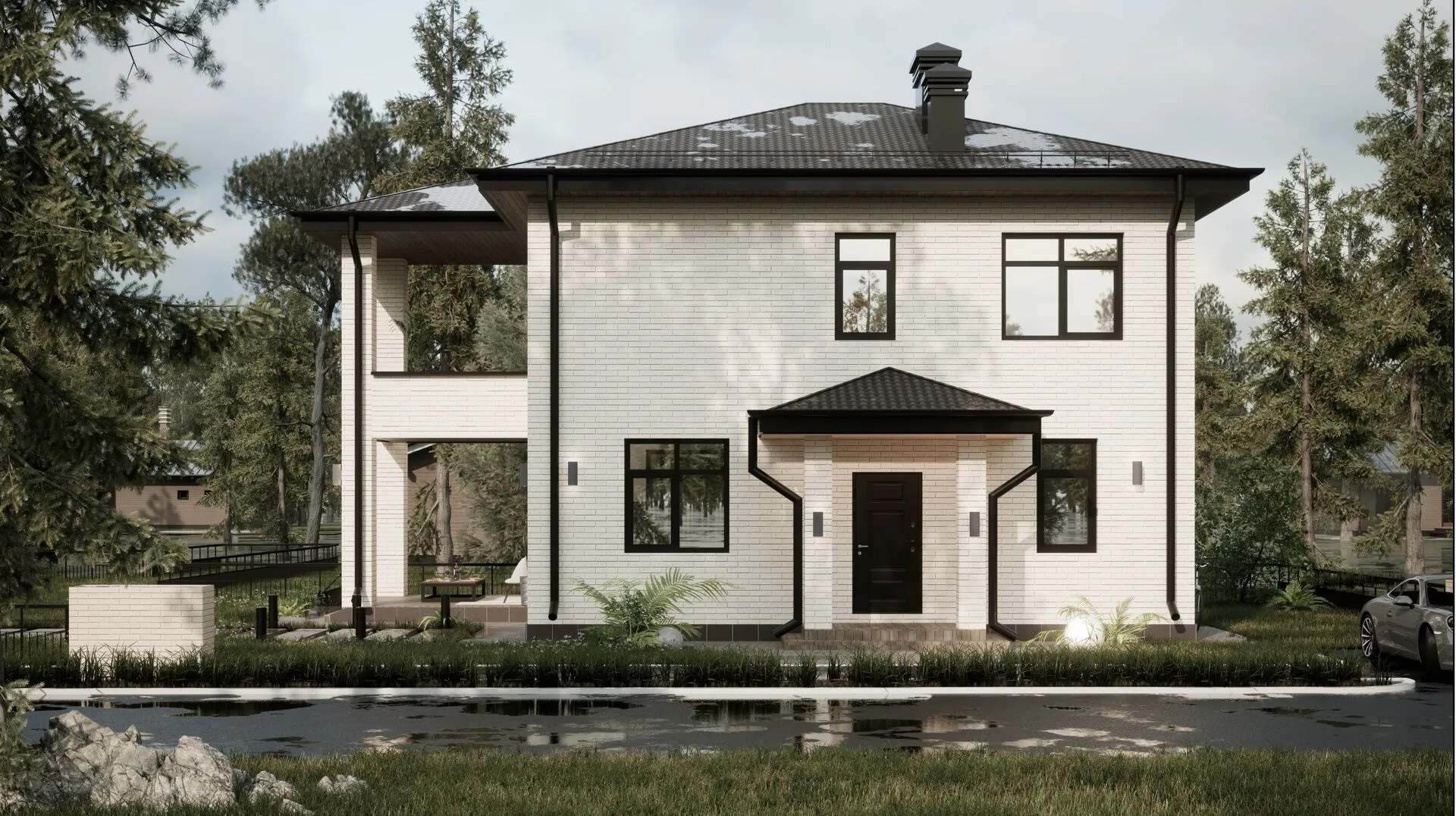 Двухэтажный кирпичный дом 