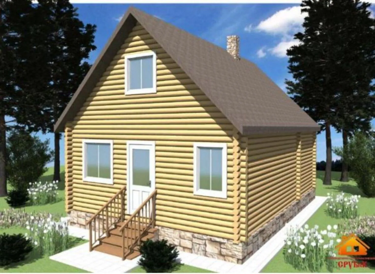 Дом-баня с тамбуром и мансардным этажом