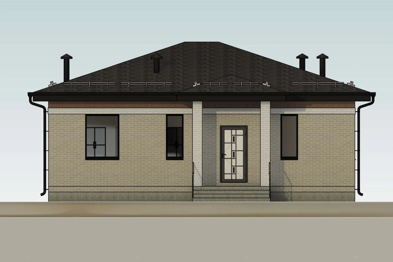 Одноэтажный каркасный дом 12х10м