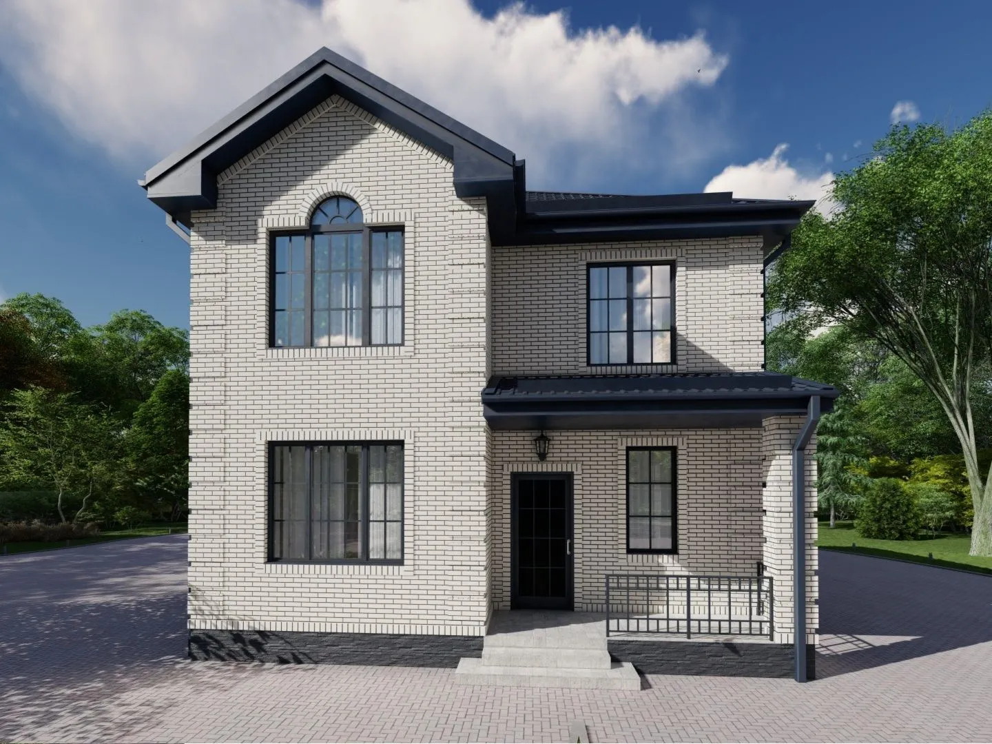 Двухэтажный кирпичный дом 