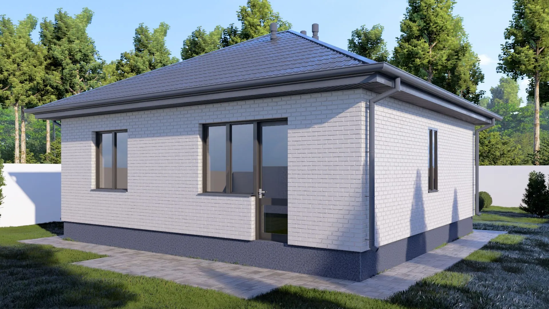 Одноэтажный кирпичный дом LITTLE - 78 m2 (Белый облицовочный кирпич)