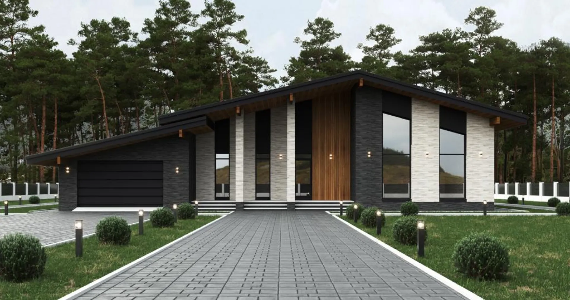 Одноэтажный дом в стиле Шале с гаражом