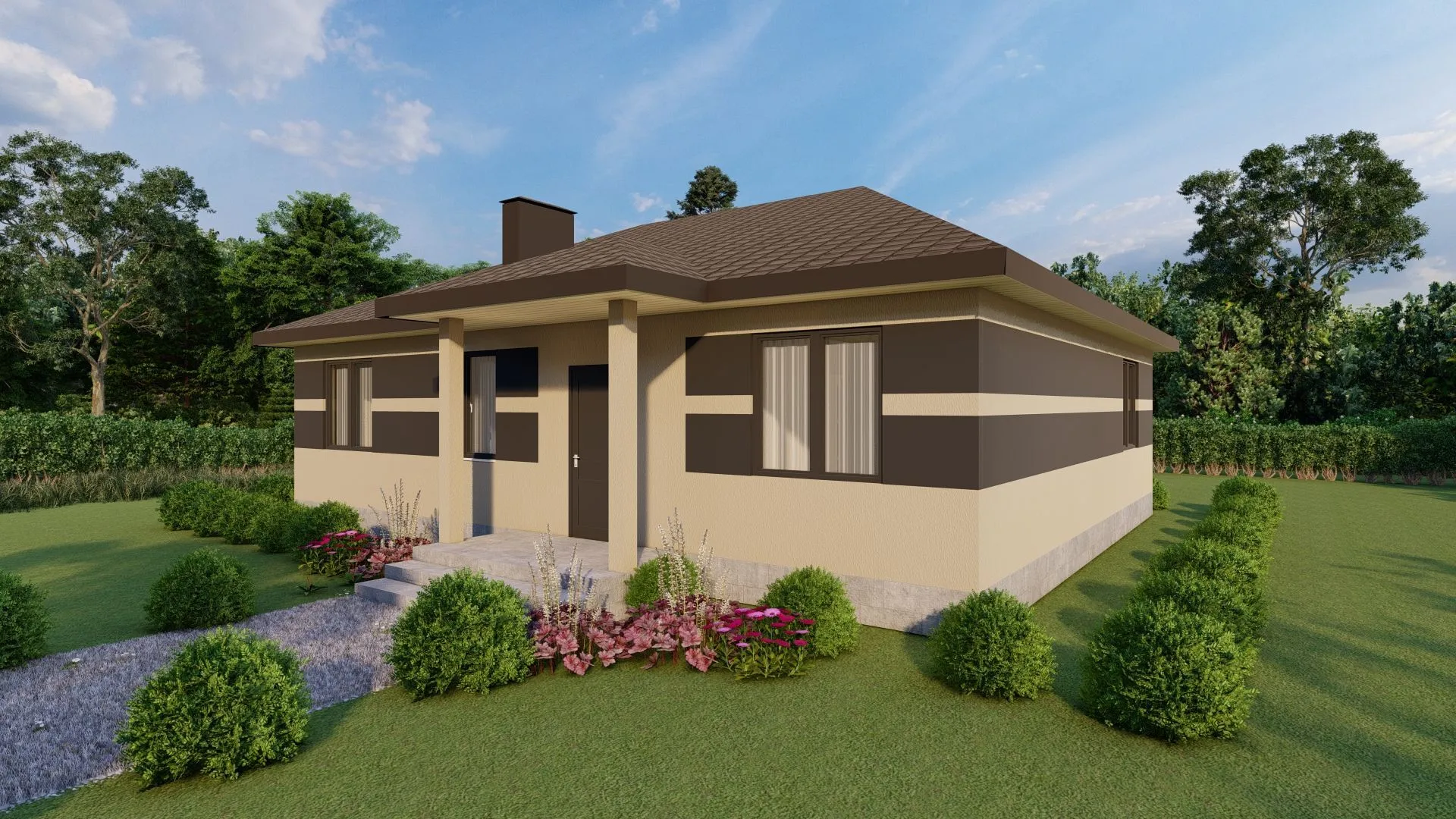 AE -123 одноэтажный дом с тремя спальнями и отдельным тех помещением