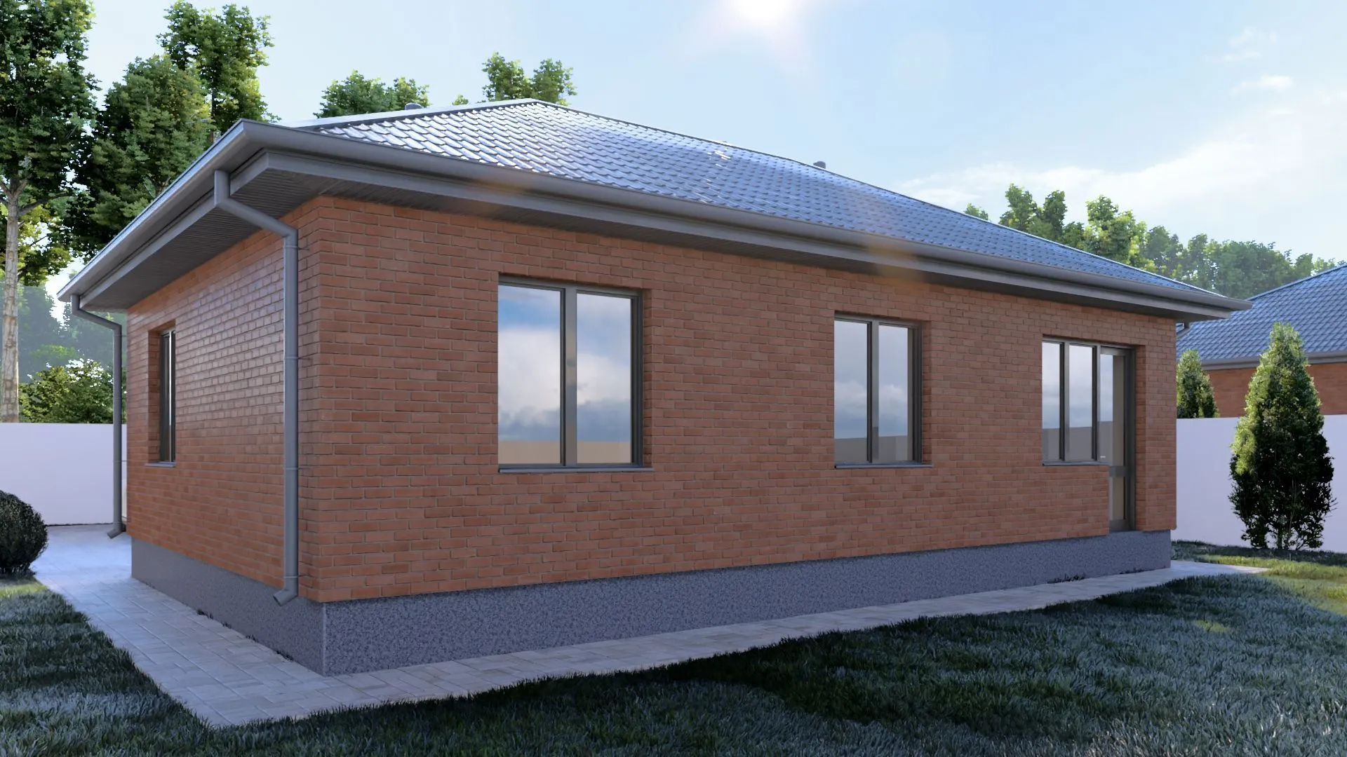 Одноэтажный кирпичный дом MIDDLE - 87 m2 (Красный облицовочный кирпич)