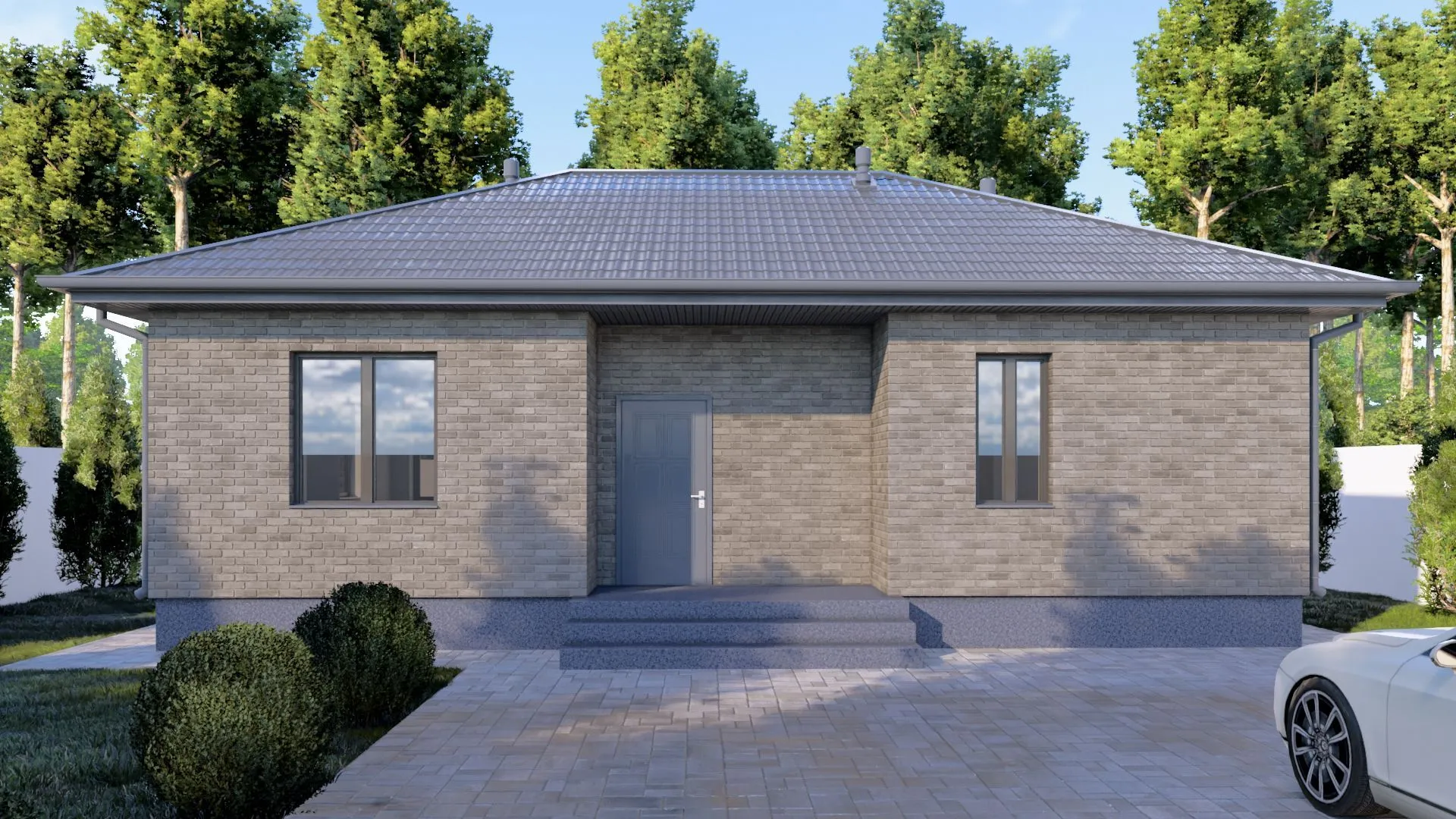 Одноэтажный кирпичный дом MIDDLE - 87 m2 (Серый облицовочный кирпич)