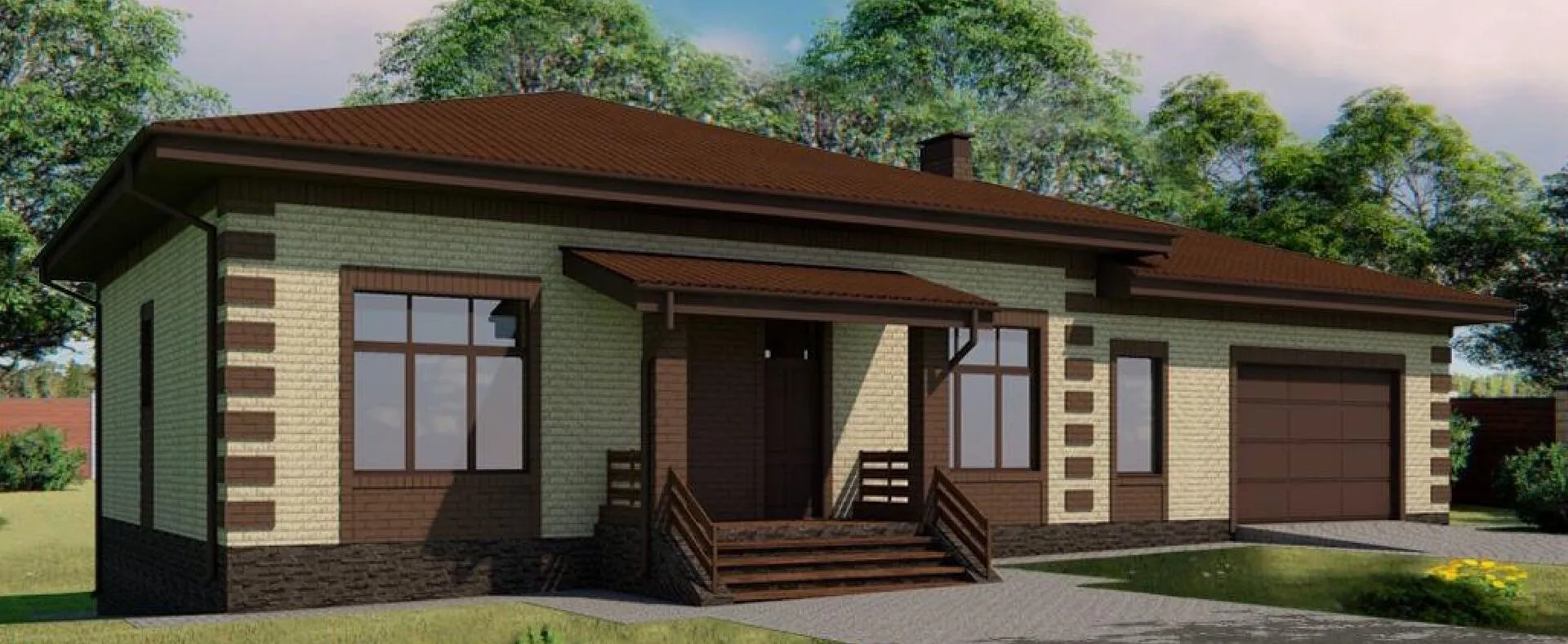 Одноэтажный дом с гаражом АС-86/ОД-207,44/24