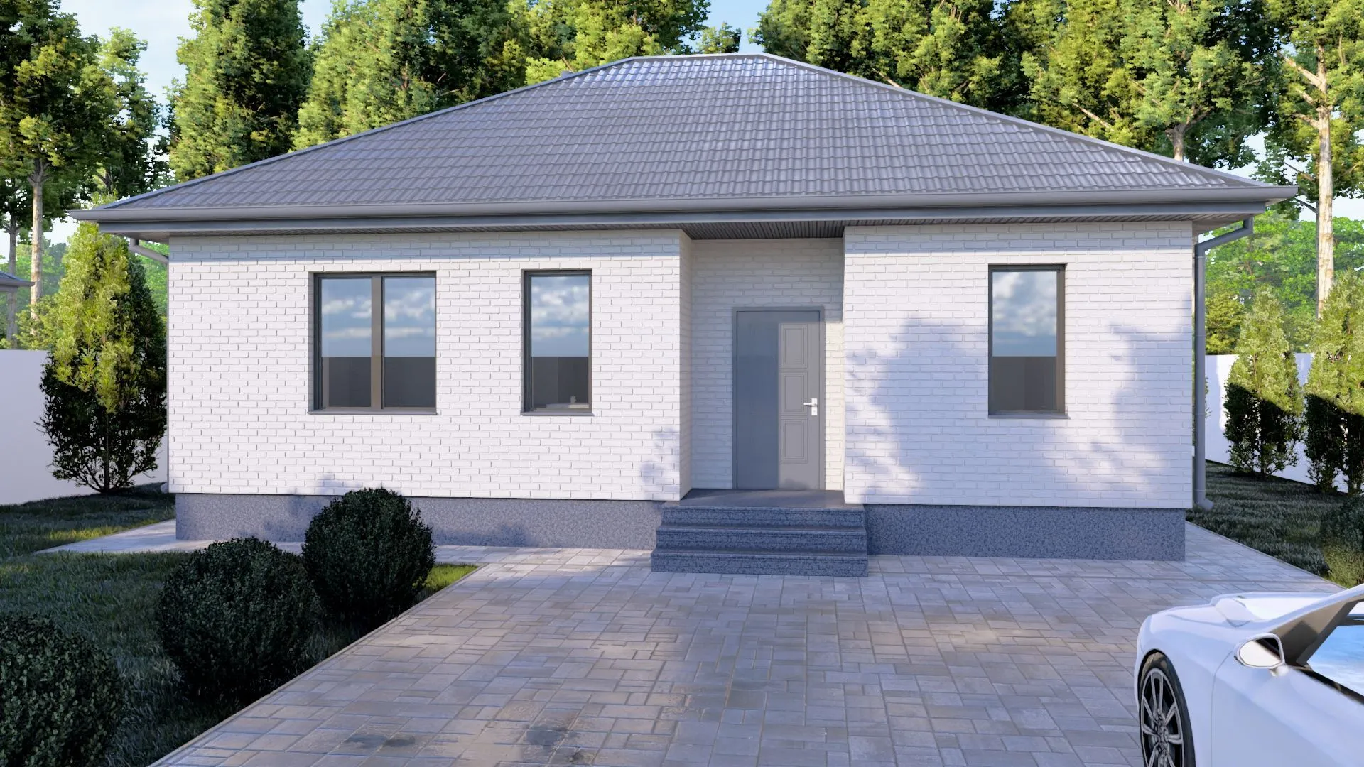 Одноэтажный кирпичный дом STANDART - 99 m2 (Белый облицовочный кирпич)