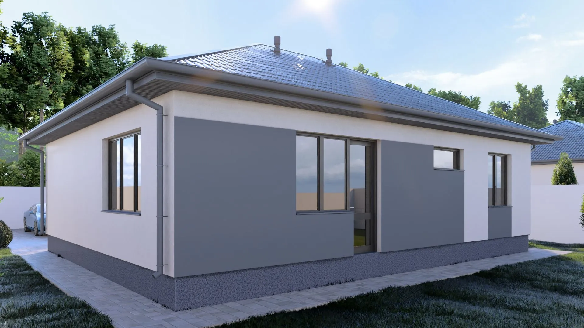 Одноэтажный кирпичный дом COMFORT - 118 m2 (Декоративная штукатурка)