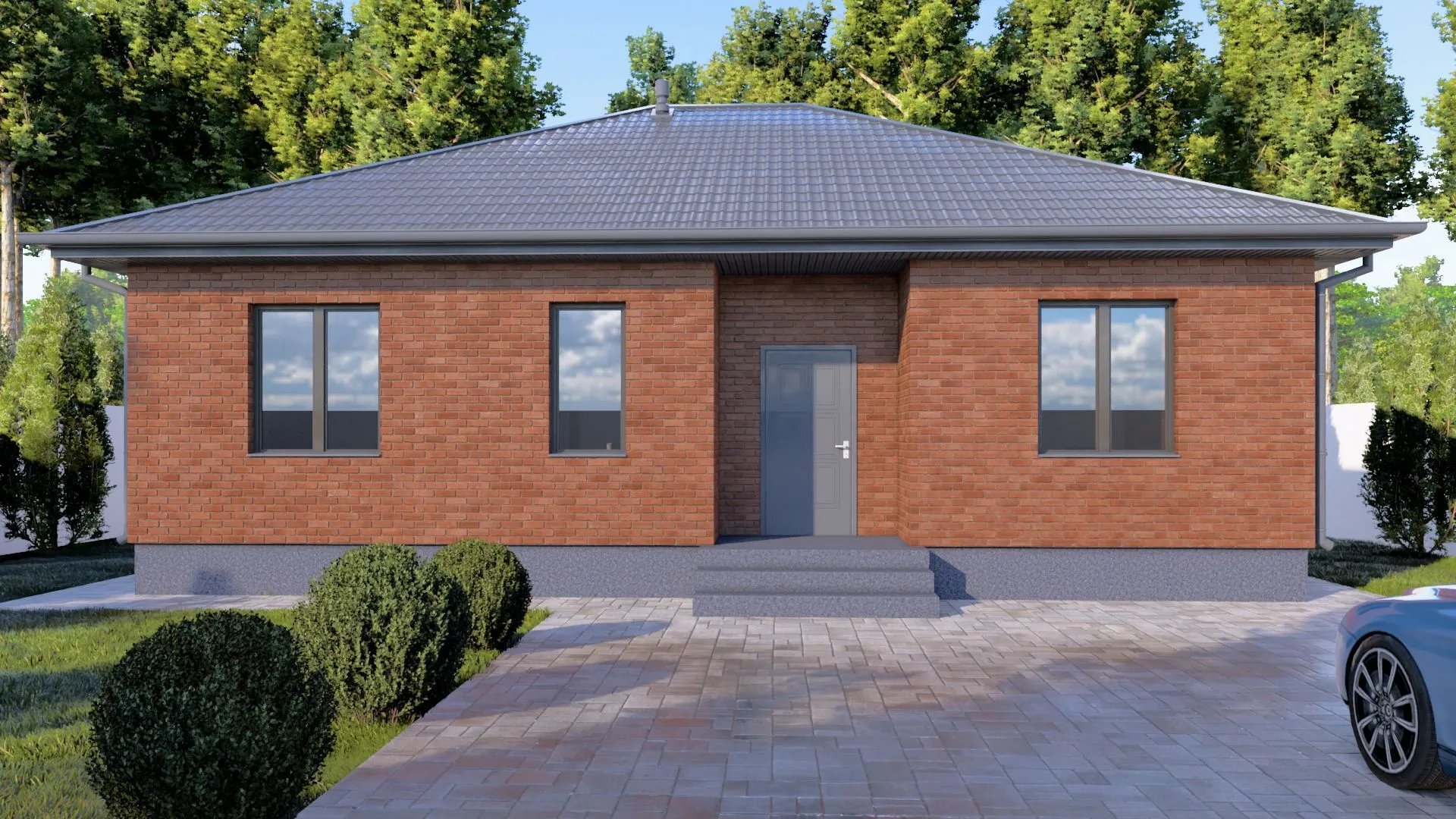 Одноэтажный кирпичный дом COMFORT - 118 m2 Красный облицовочный кирпич