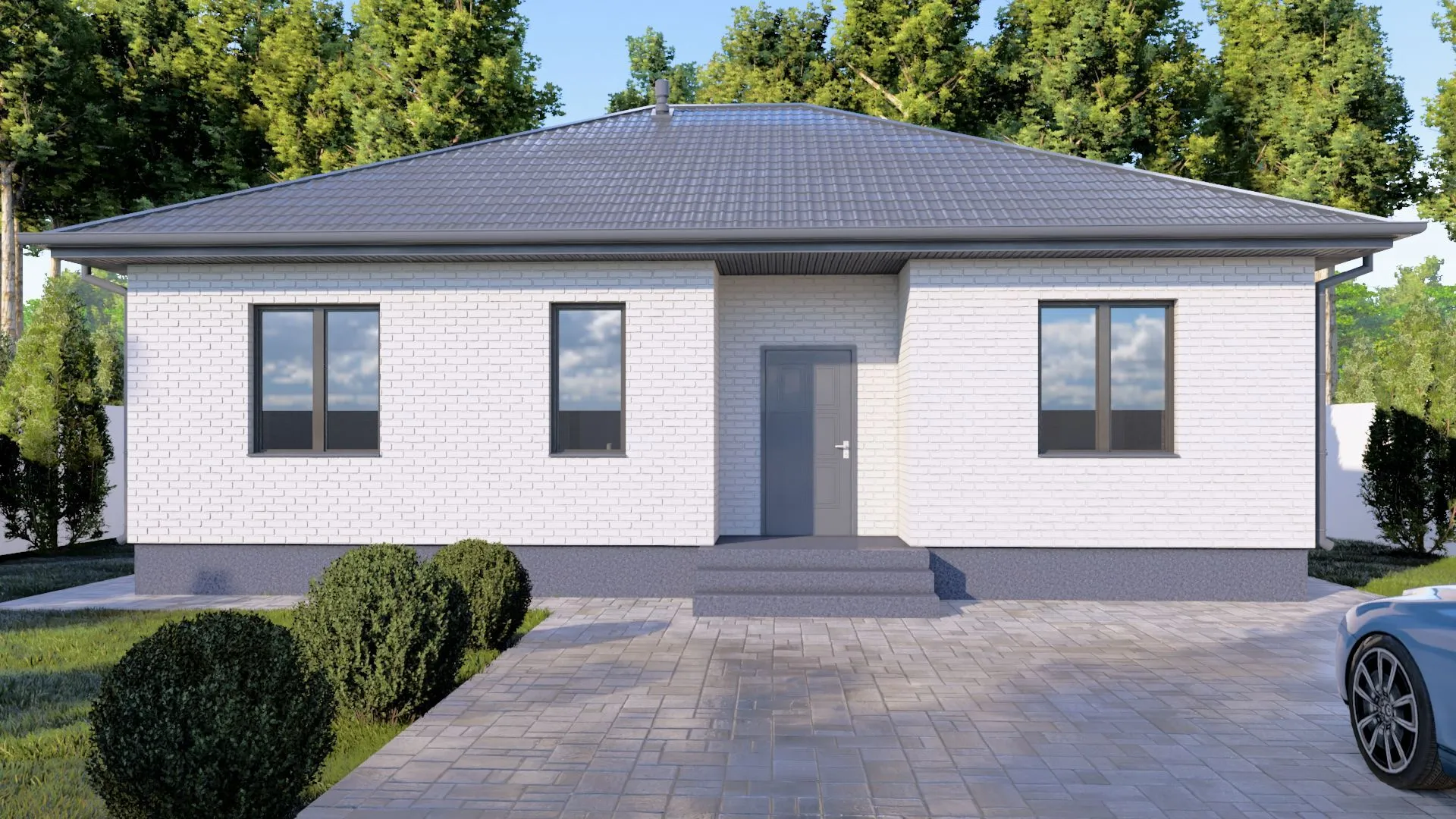 Одноэтажный кирпичный дом COMFORT - 118 m2 (Белый облицовочный кирпич)