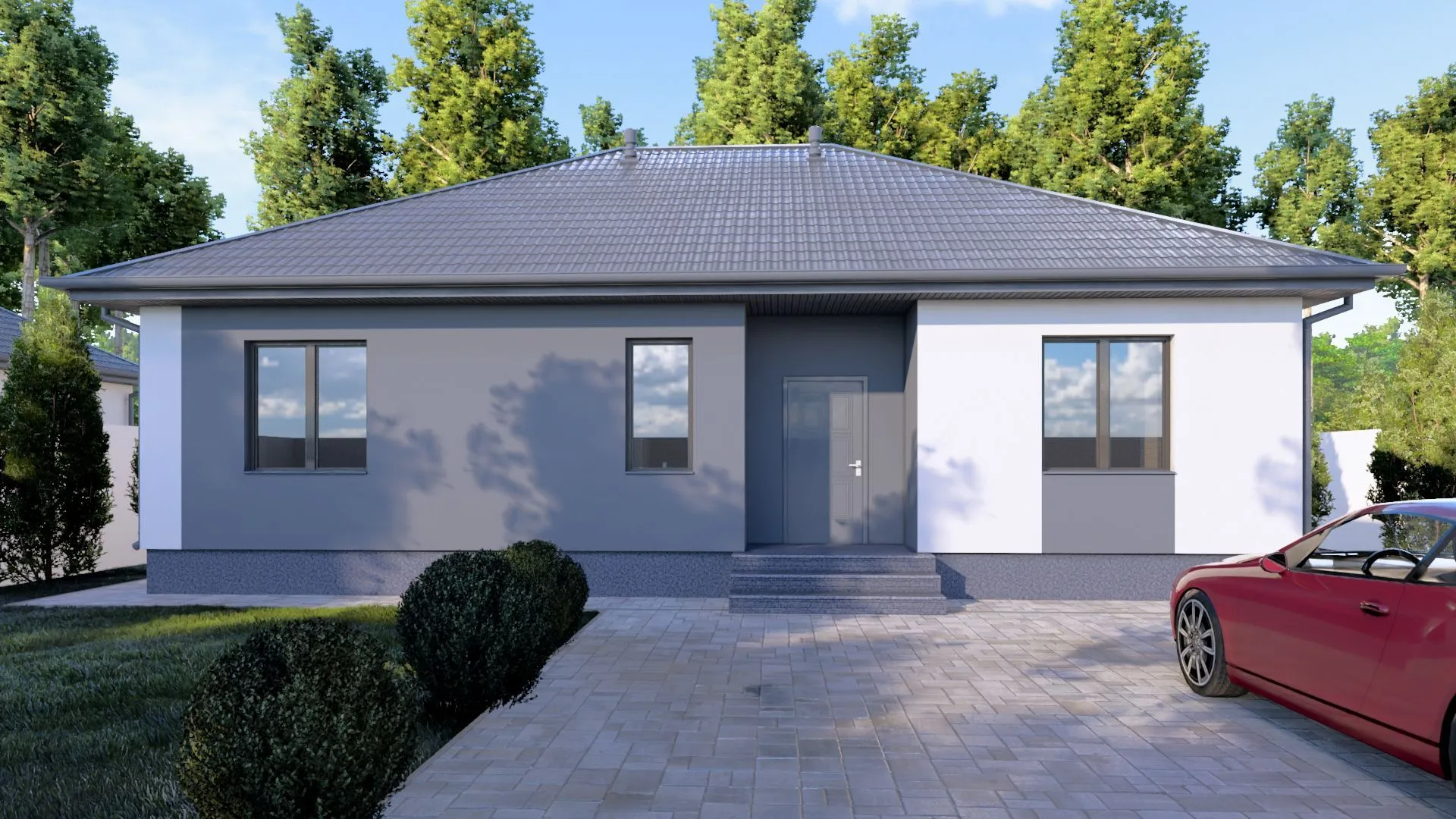 Одноэтажный кирпичный дом BUSINESS - 131 m2 (Декоративная штукатурка)