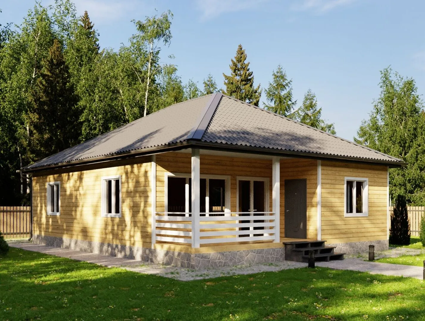 Одноэтажный дом с 3-я спальнями 9х12