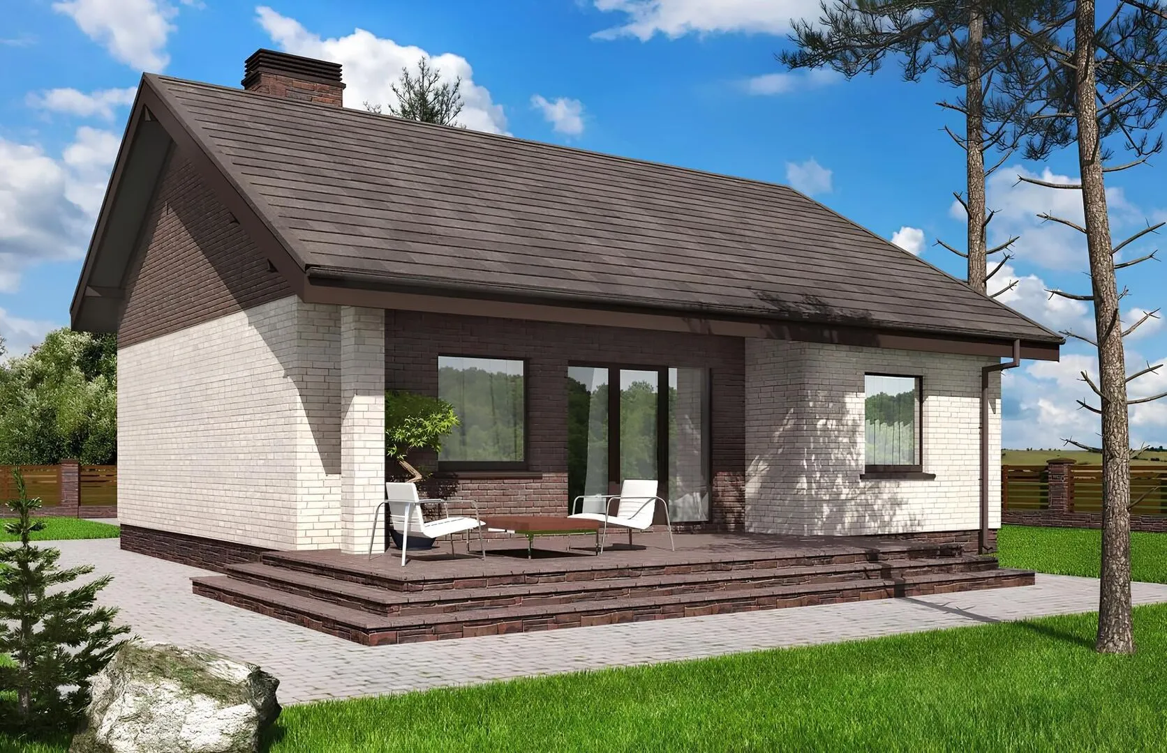 Одноэтажный дом с кабинетом и кухней-гостиной