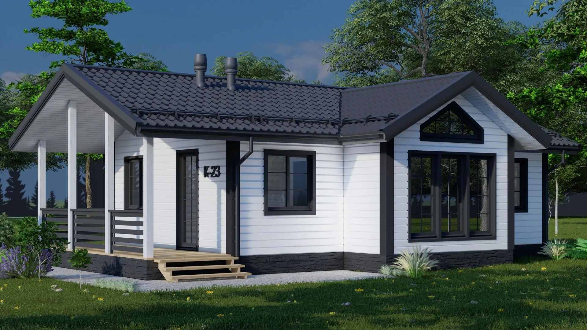 Одноэтажный каркасный дом К-23 (три спальни)