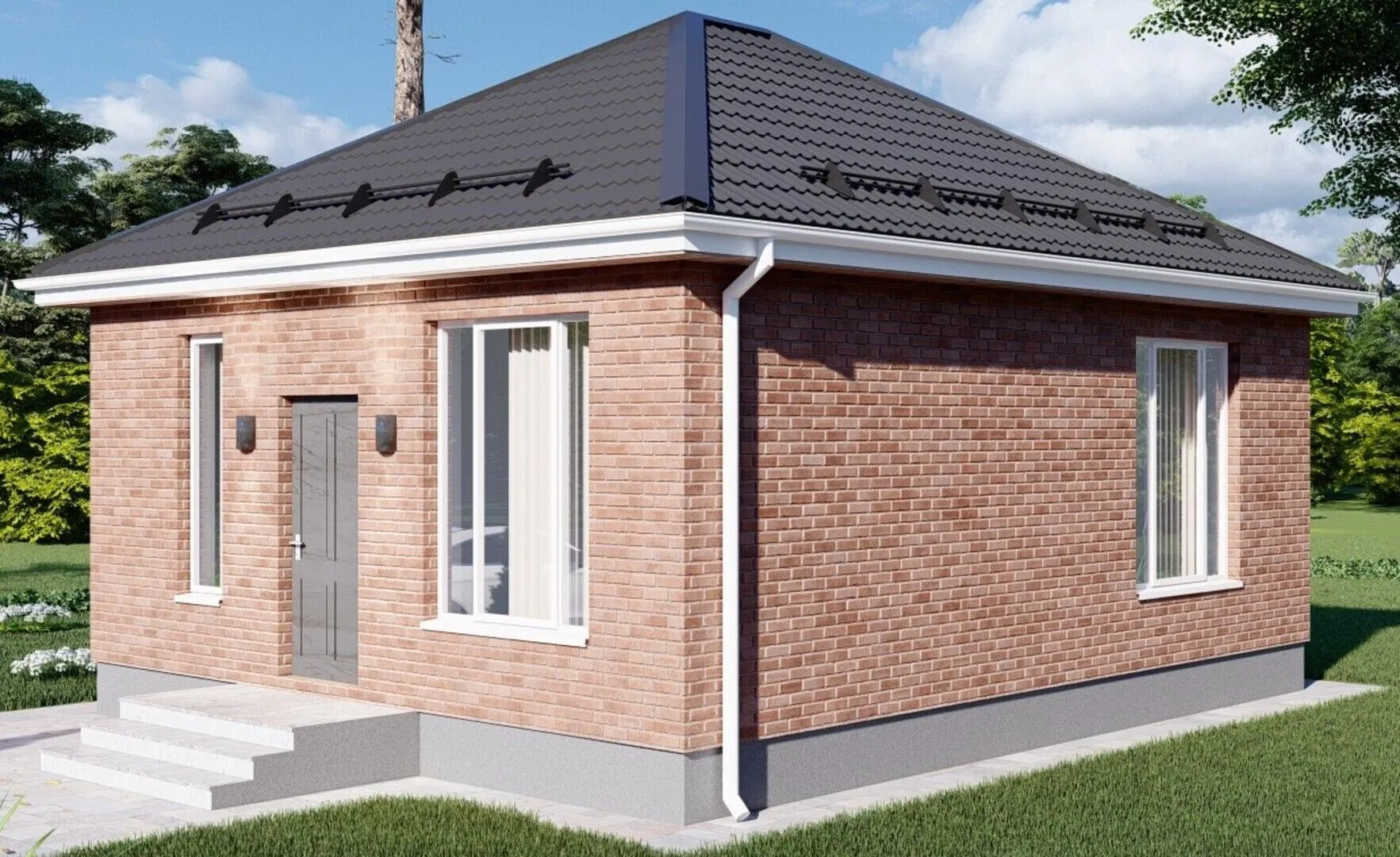 Проект 124 маленький дом из отсевоблока и кирпича