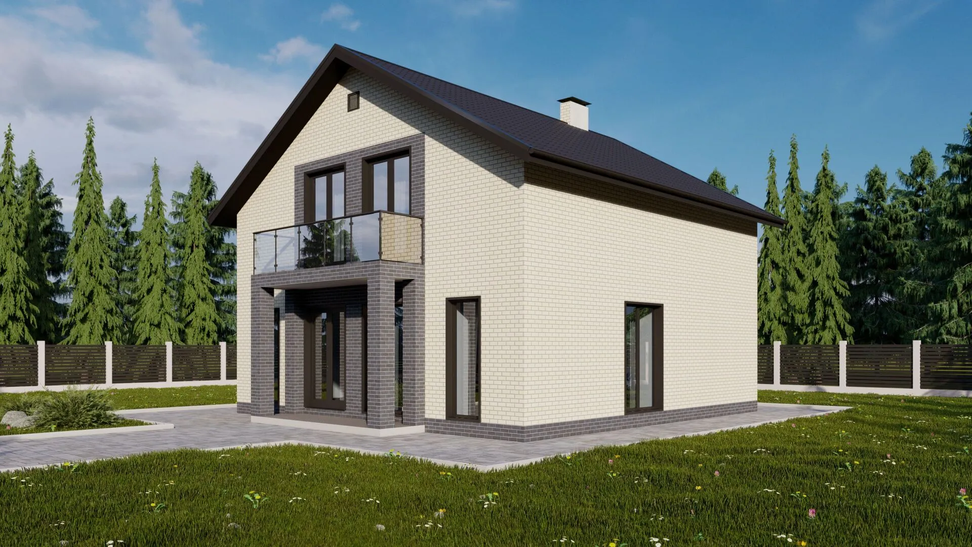 Двухэтажный дом EURO-168B с балконом