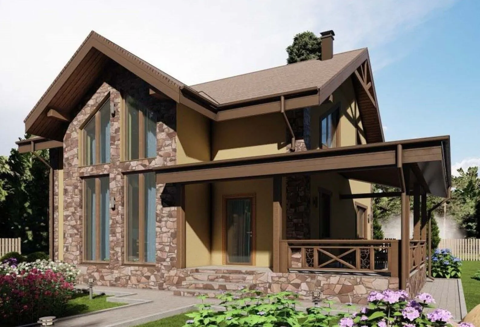 Двухэтажный дом со вторым светом и террасой S-143