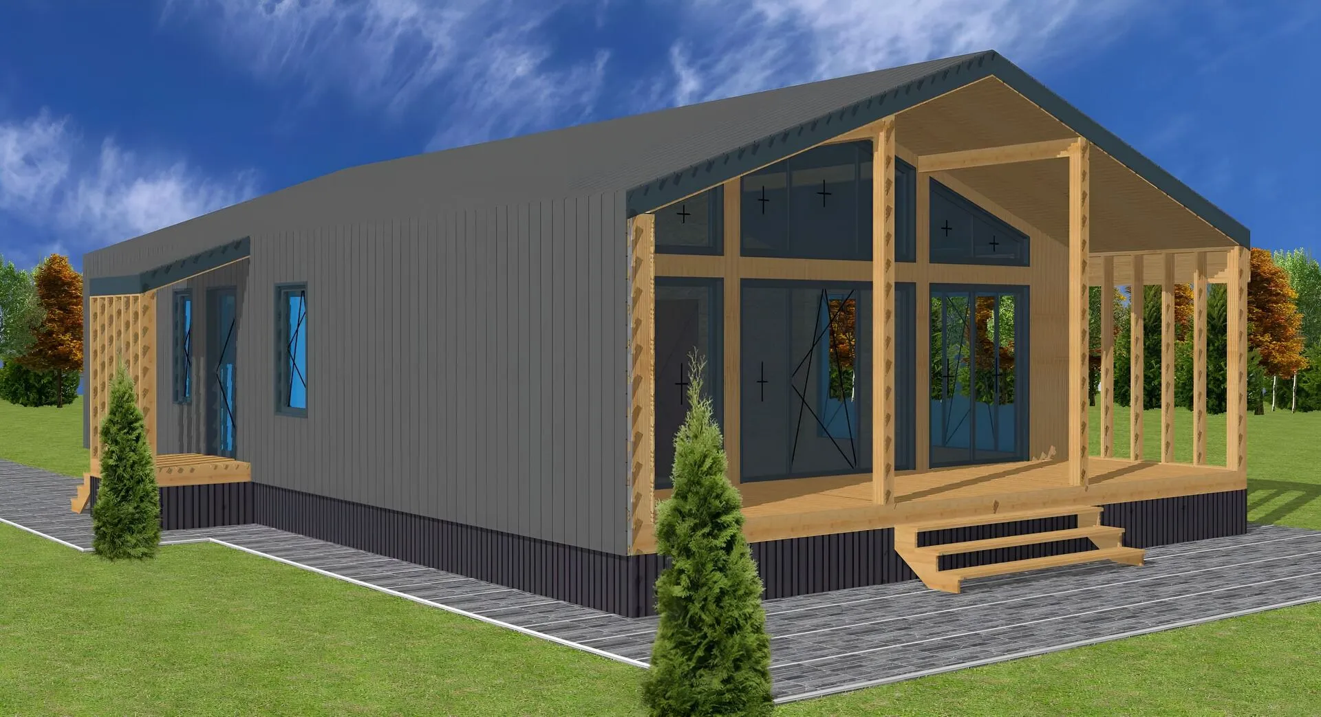 Одноэтажный просторный Барн хаус с 4 спальнями Г-117