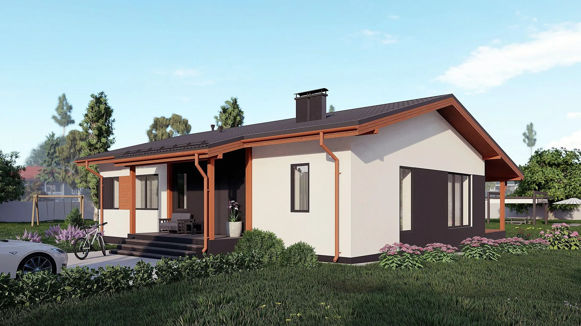 БаковДом из газобетона одноэтажный с террасой 140