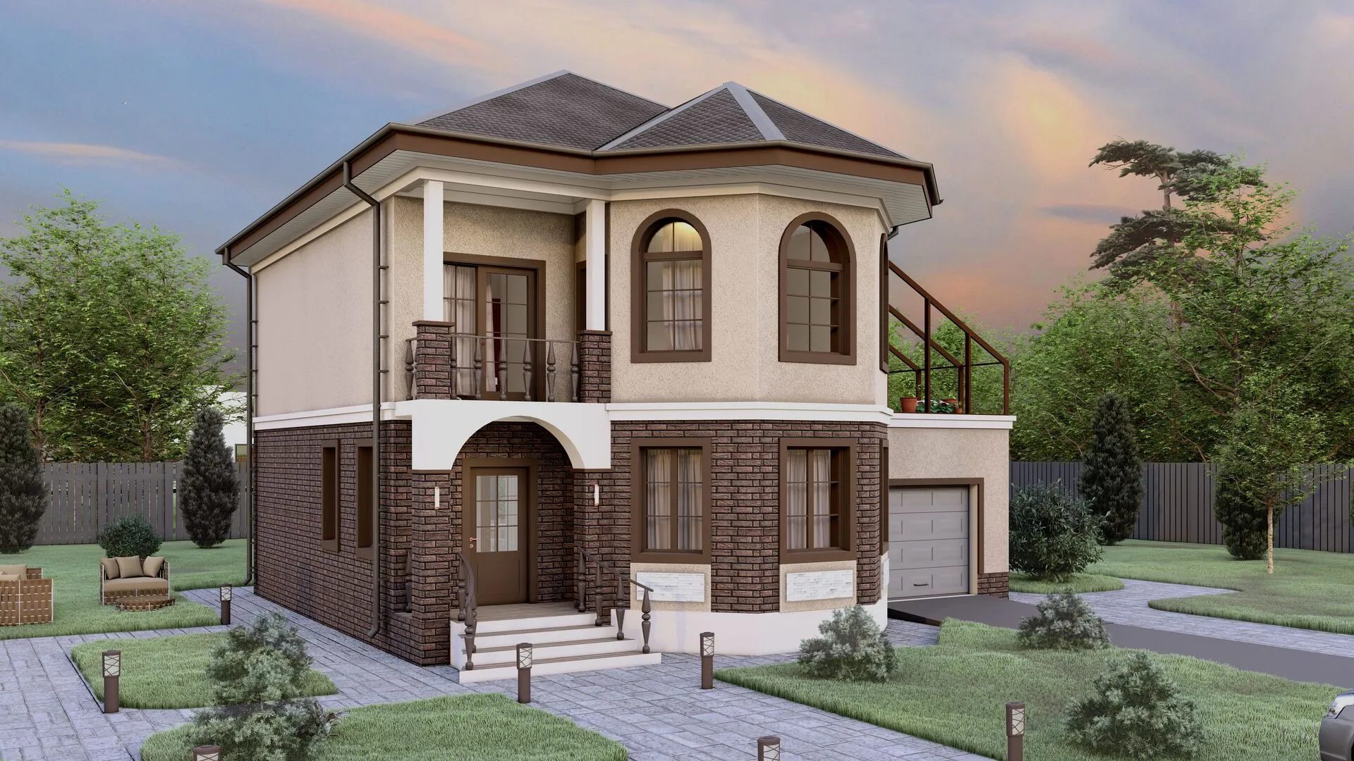 Двухэтажный дом с гаражом и зимнем садом. Проект 