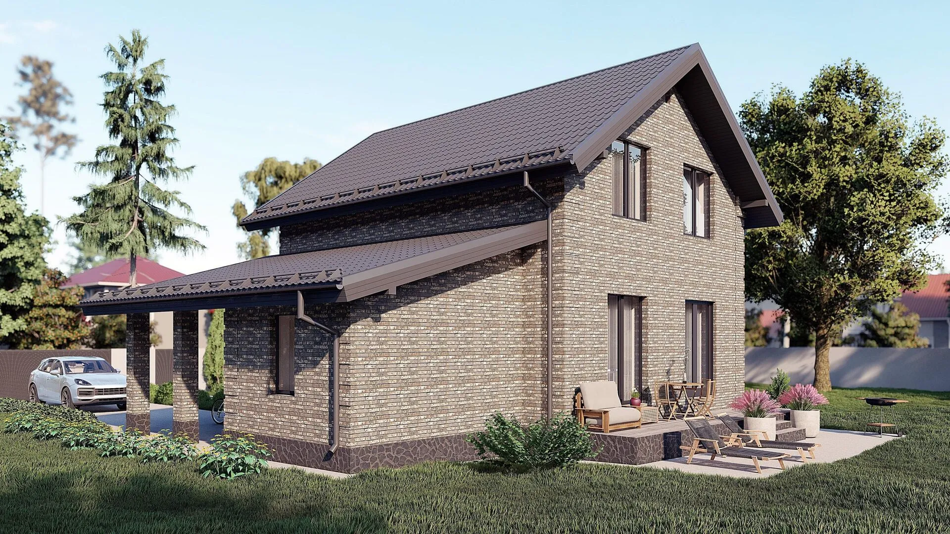 БалковДом двухэтажный с кирпичными фасадами 128,8