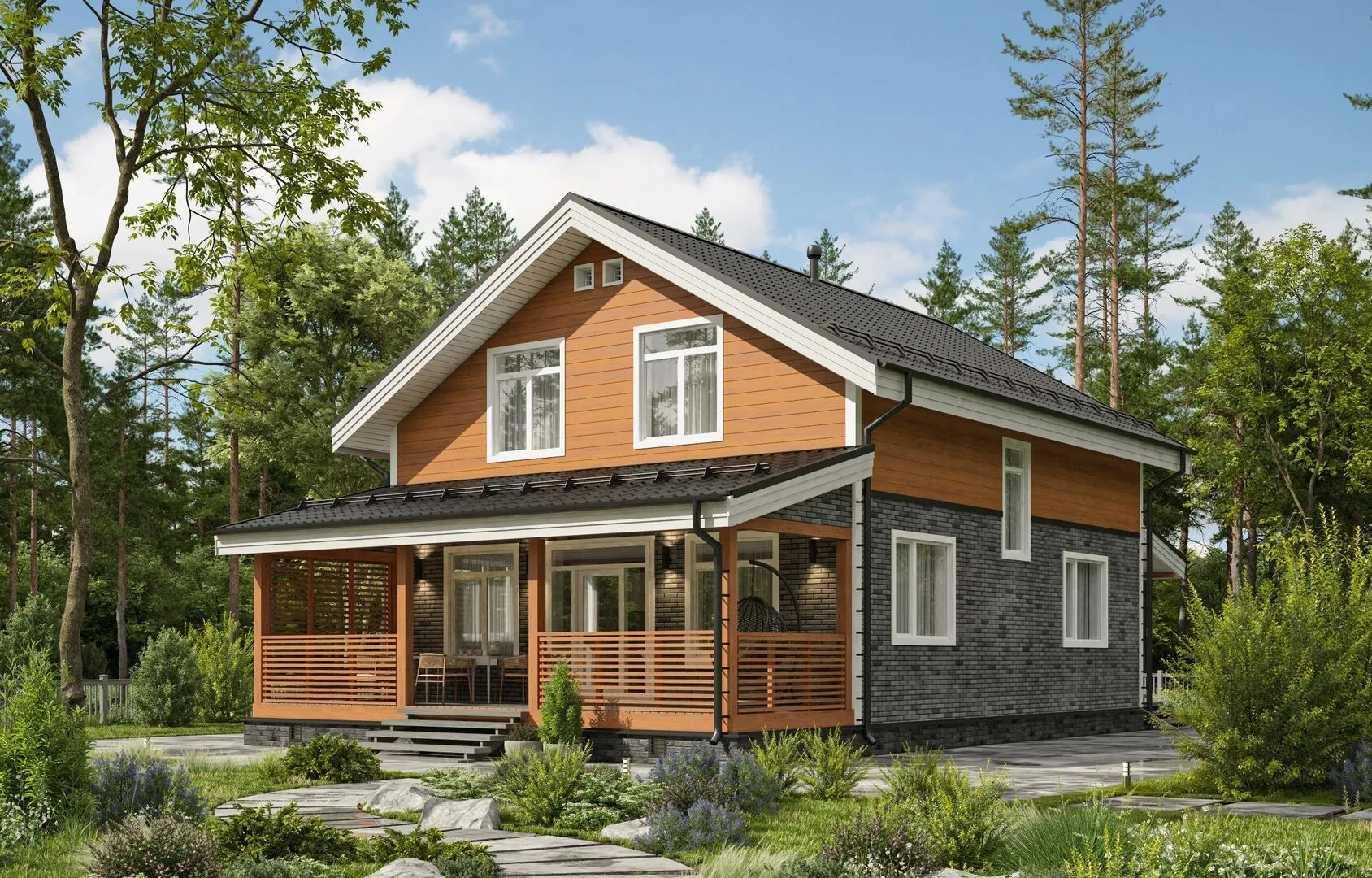 Двухэтажный каркасный дом К-317