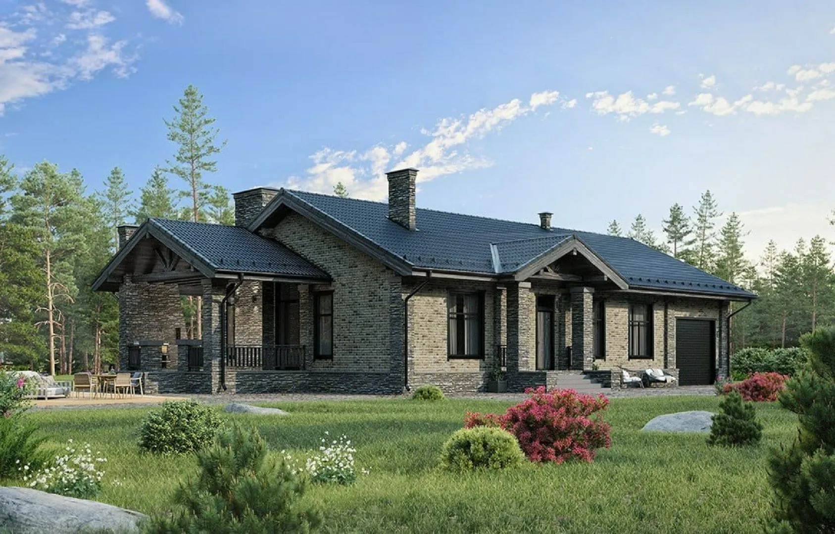 Проект одноэтажного дома 900-92 из керамических блоков с гаражом.