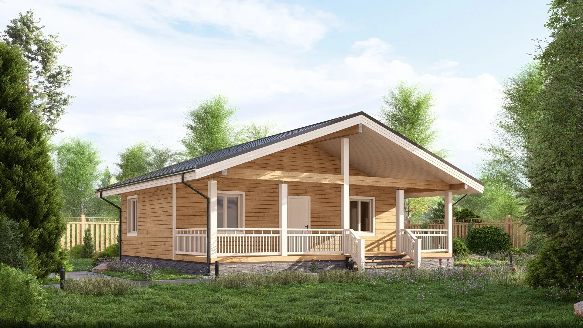 Проект Одноэтажный дом 6х10 с террасой 3х10