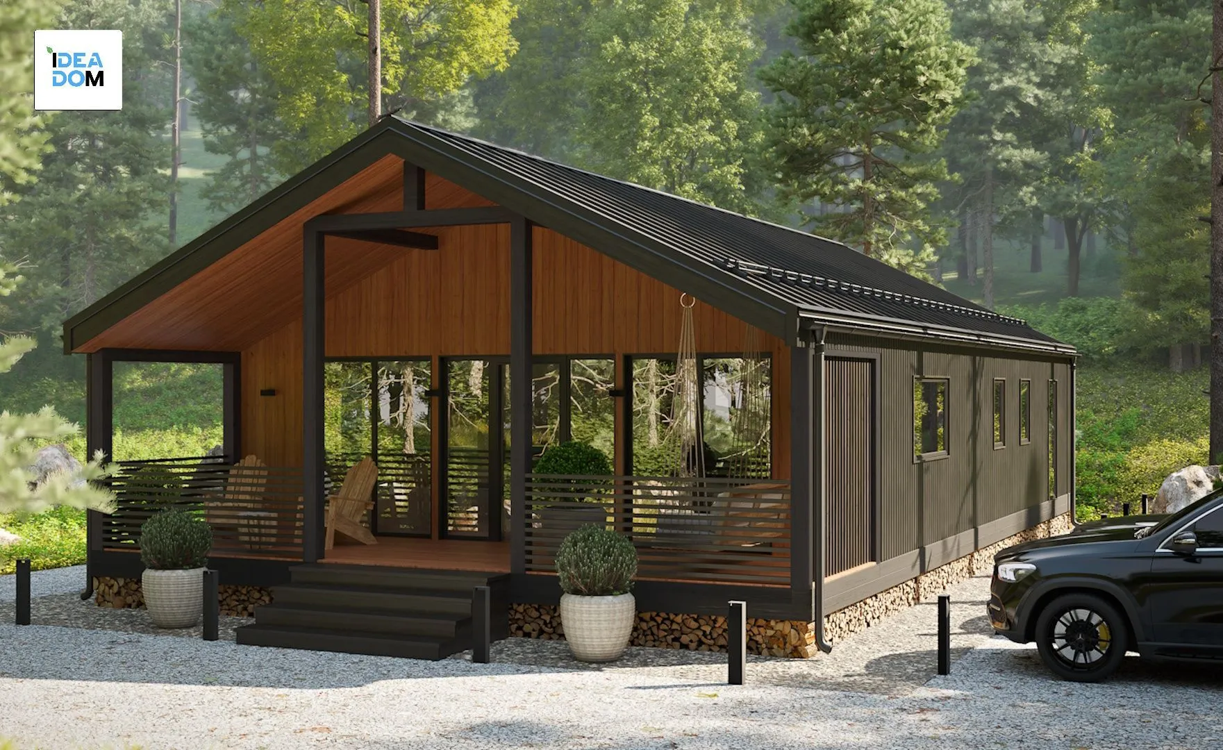 Одноэтажный барнхаус на 3 спальни и сауну LATO-100