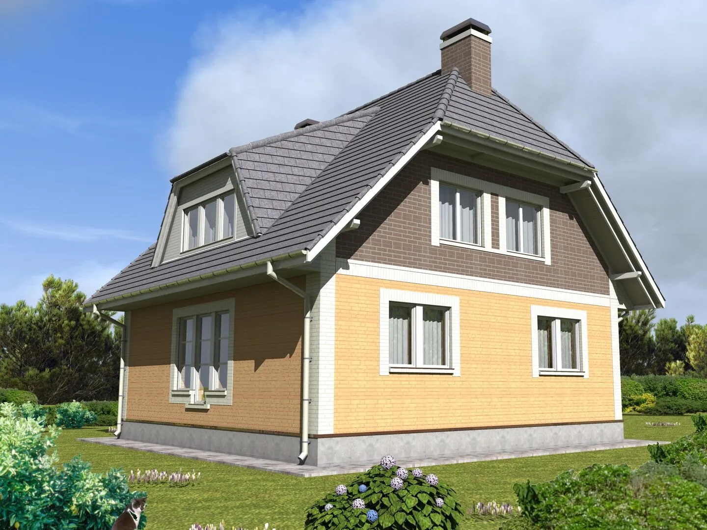 Двухэтажный дом с мансардой 