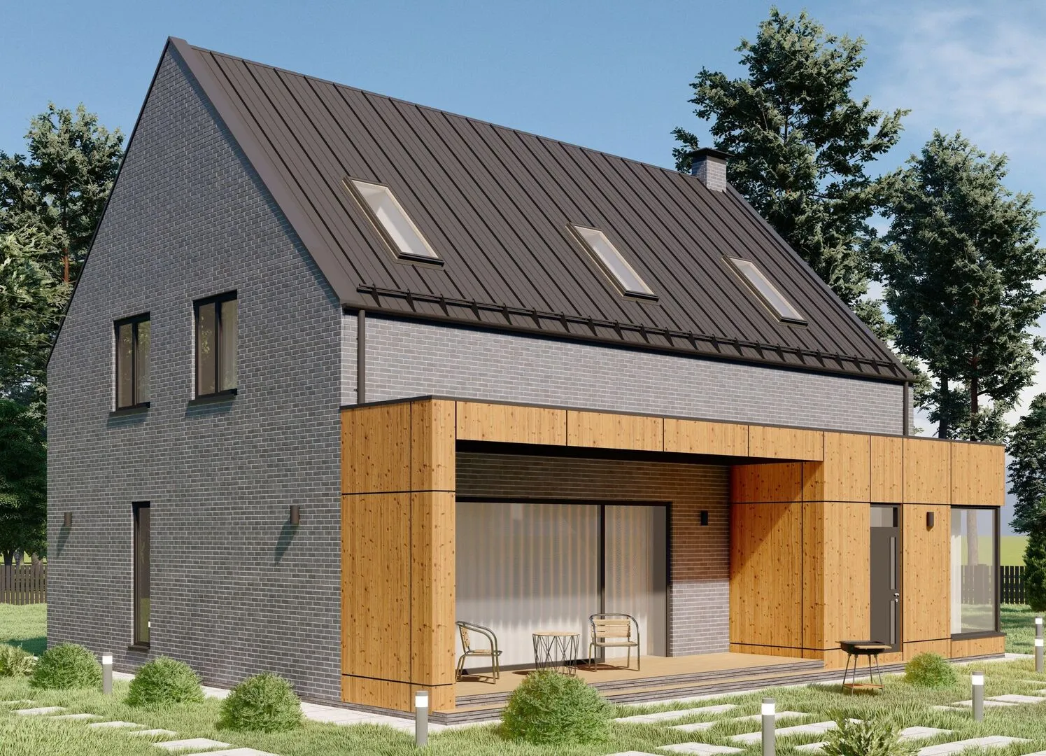 Проект современного двухэтажного дома с террасой S-219